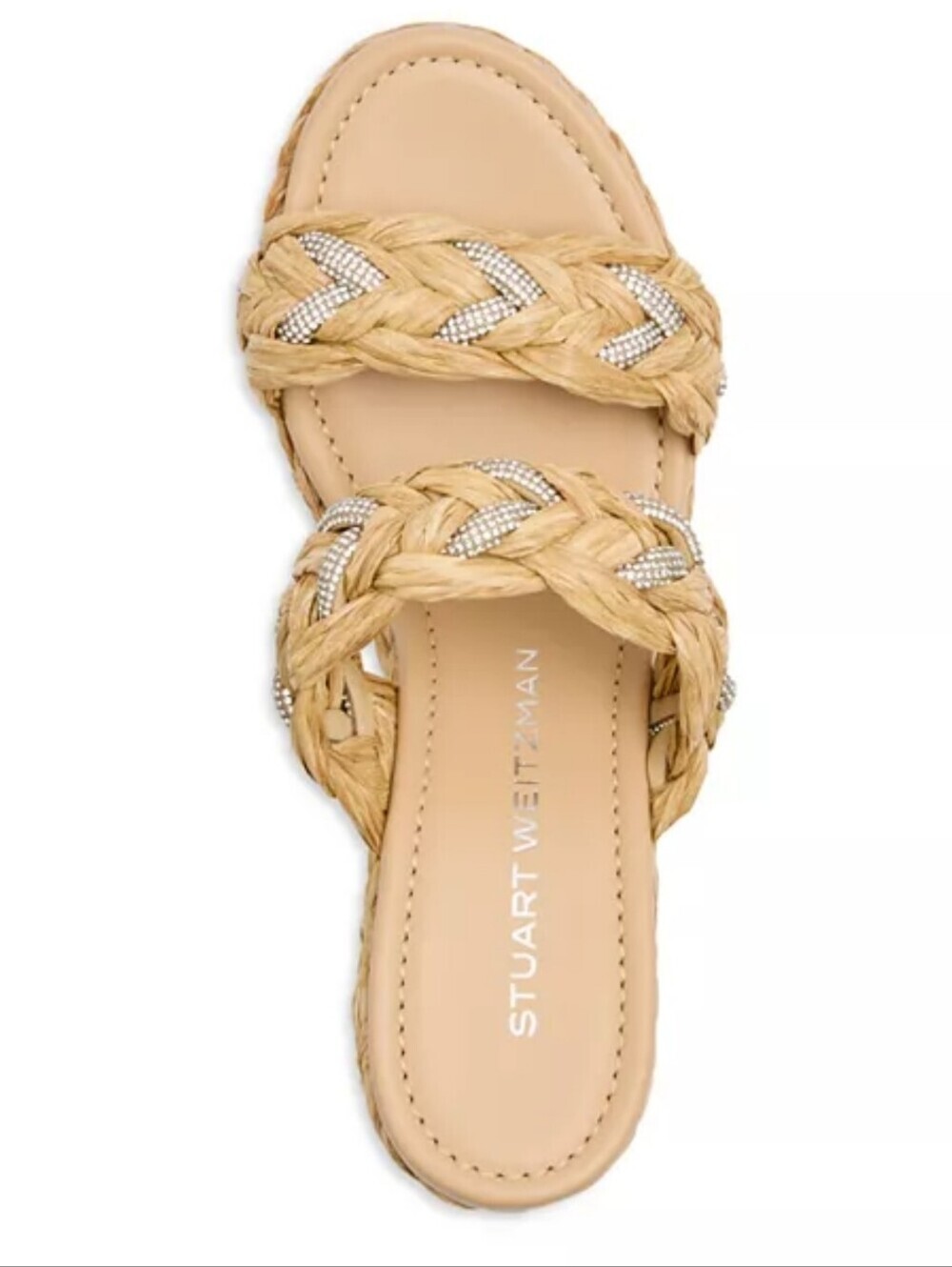 Stuart Weitzman LANA Natural Braided Raffia Wedge Sandals with Crystal Accents 8 - Picture 3 of 16
